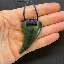 Load image into Gallery viewer, Shark Tooth Pounamu Pendant with ridge knot binding