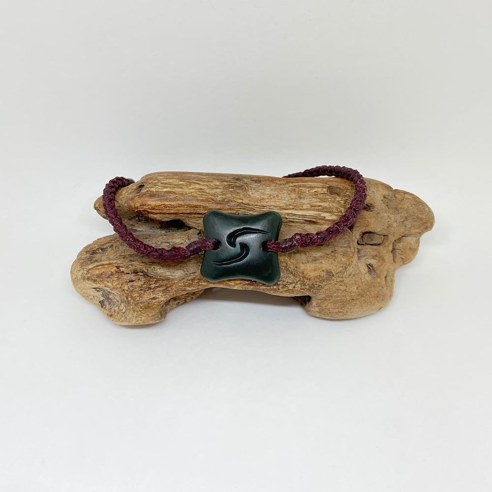 Maroon Cord Dark Pounamu Bracelet