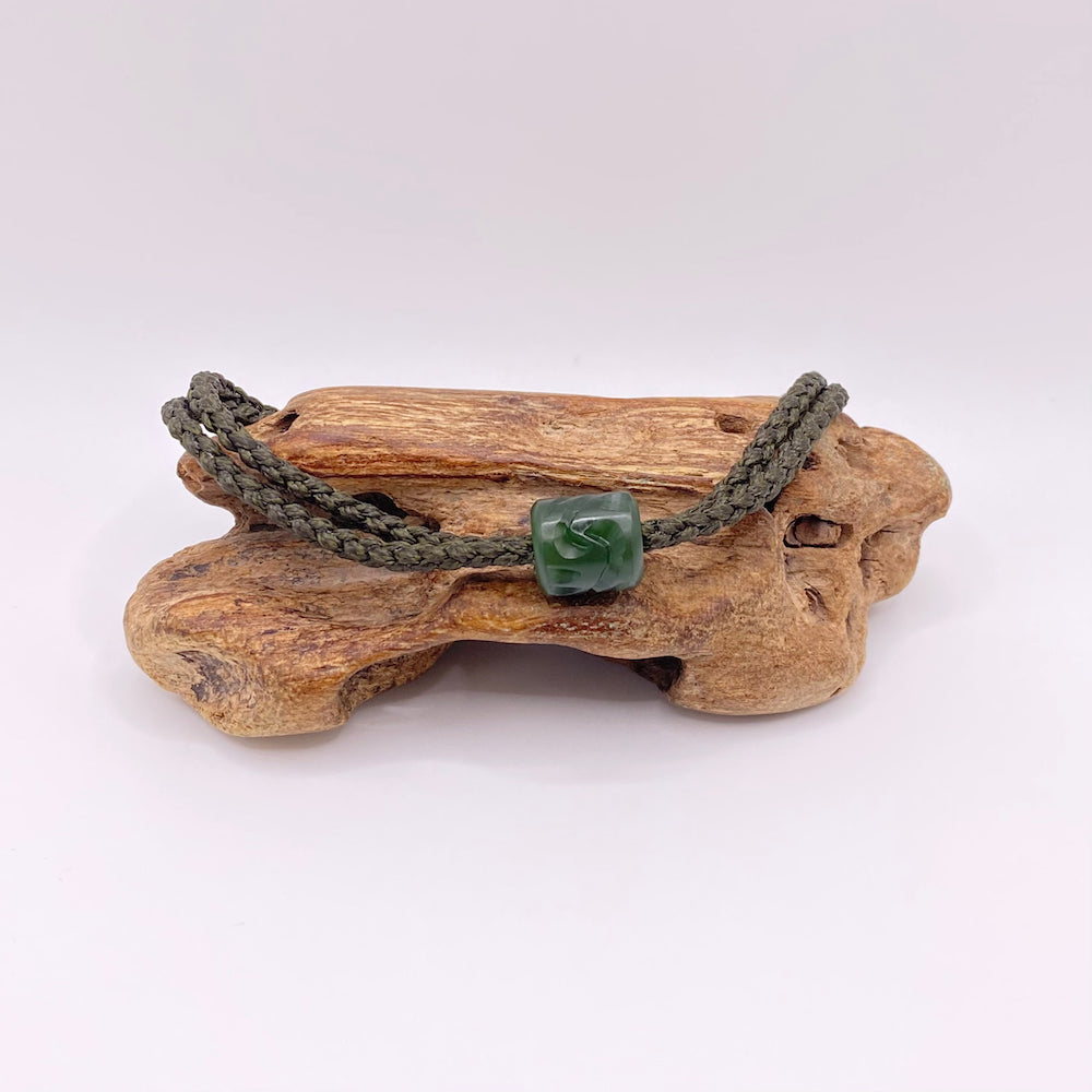 Olive, Dark Green Cord Single Beaded Bracelet