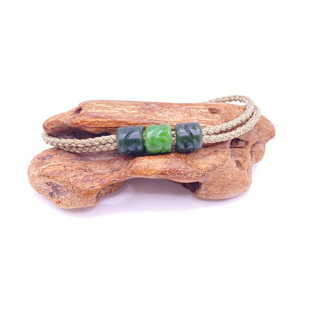 Green Cord Three Beaded Bracelet
