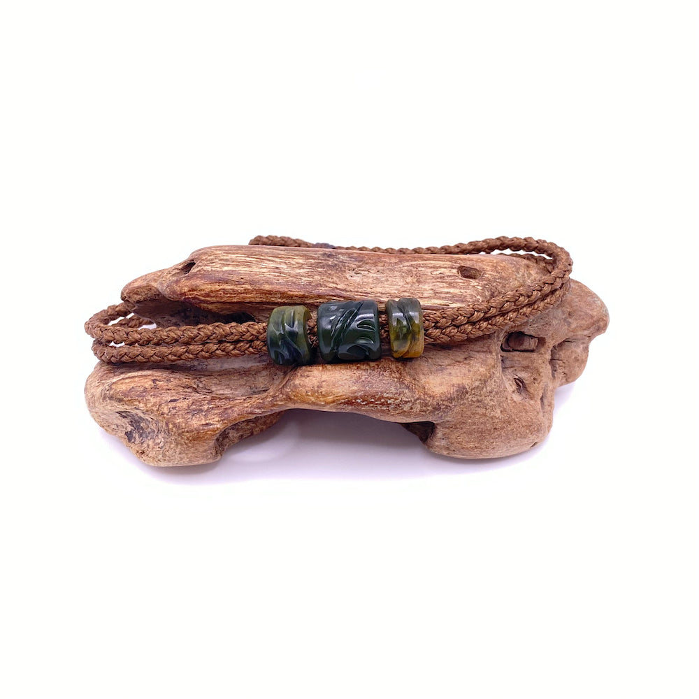 Brown Cord Three Beaded Bracelet
