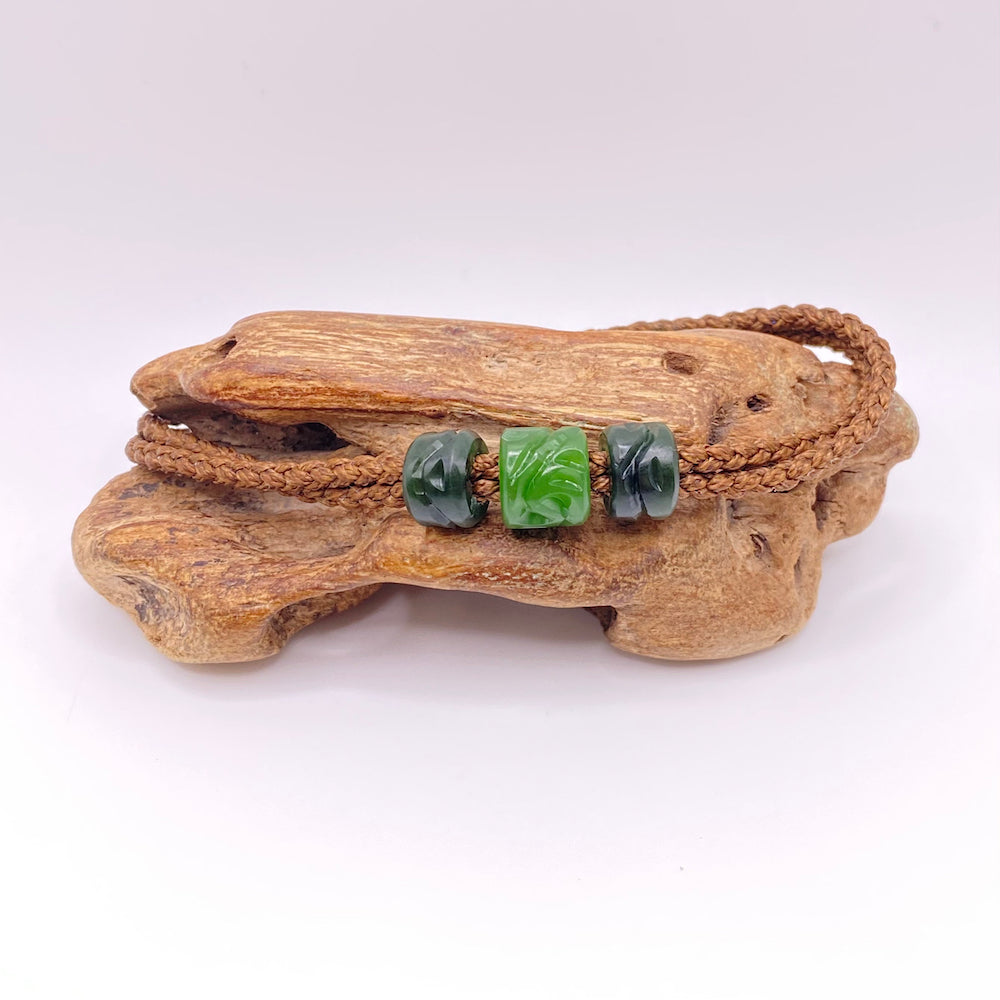 Brown Cord Three Beaded Bracelet