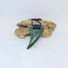 Load image into Gallery viewer, Shark Tooth Pounamu Pendant with ridge knot binding
